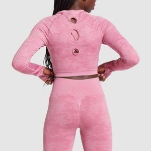 Gymshark Adapt Pink Camo Seamless Long Sleeve Top AND High Rise Leggings (Set)